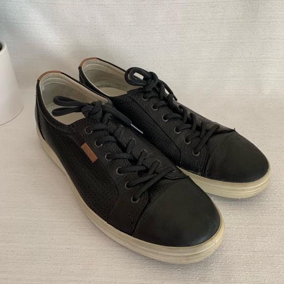 ECCO Soft7 Black Perforated Leather Lace Up Extra Width Sneakers Men’s EU45 US11 - Picture 5 of 14